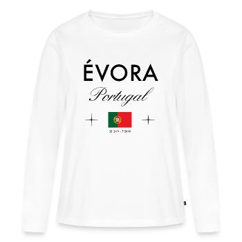 Evora Portugal Koordinaten Reise Souvenir - Frauen Premium Bio Langarmshirt - Weiß - Vorne - Julia (174cm)