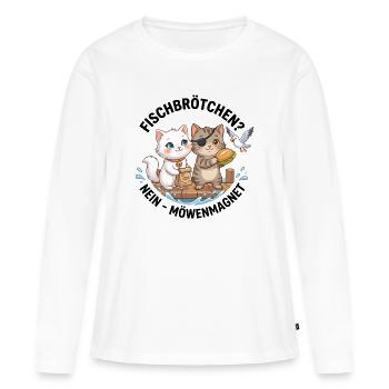 Katzen Fischbrötchen Möwenmagnet - Frauen Premium Bio Langarmshirt - Weiß - Vorne - Julia (174cm)