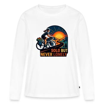 Solo, aber niemals einsame Radfahrerkunst - Frauen Premium Bio Langarmshirt - Weiß - Vorne - Julia (174cm)