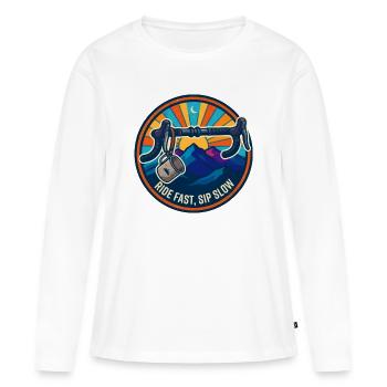 Ride Fast Sip Slow Retro Bike Abzeichen - Frauen Premium Bio Langarmshirt - Weiß - Vorne - Julia (174cm)