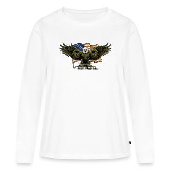 Adler vor dem Hintergrund der US-Flagge - Frauen Premium Bio Langarmshirt - Weiß - Vorne - Julia (174cm)