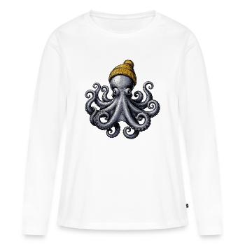  Oktopus Mit Wollmütze Maritimes Kraken Motiv Für - Frauen Premium Bio Langarmshirt - Weiß - Vorne - Julia (174cm)