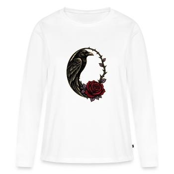 Gotische Rabe, Rosen, Dorn-Halbmond, - Frauen Premium Bio Langarmshirt - Weiß - Vorne - Julia (174cm)