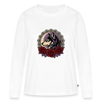 Gotische Wolfsrosen-Spitzen-Mond-Tattoo - Frauen Premium Bio Langarmshirt - Weiß - Vorne - Julia (174cm)