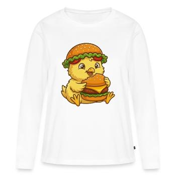 Süßes Huhn Küken Cartoon Burger Lustig - Frauen Premium Bio Langarmshirt - Weiß - Vorne - Julia (174cm)