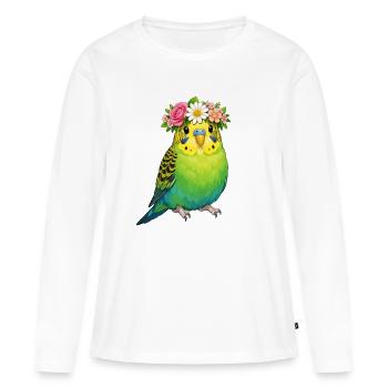 Perruche ondulée - T-shirt manches longues Premium bio Femme - blanc - Devant - Julia (174cm)