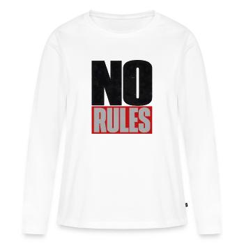 Pas de règles – Déclaration typographique brutaliste - T-shirt manches longues Premium bio Femme - blanc - Devant - Julia (174cm)