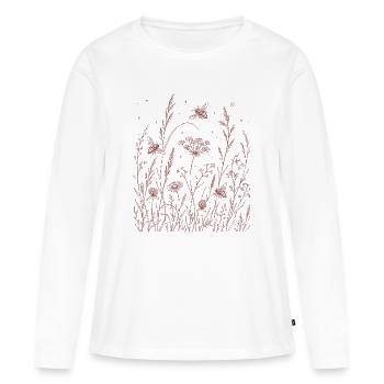 Florale Blumen mit Bienen - Frauen Premium Bio Langarmshirt - Weiß - Vorne - Julia (174cm)
