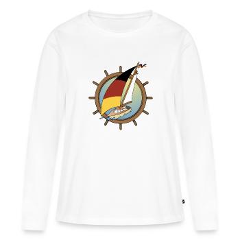 Segelboot mit deutscher Flagge im Ruderrad - Frauen Premium Bio Langarmshirt - Weiß - Vorne - Julia (174cm)