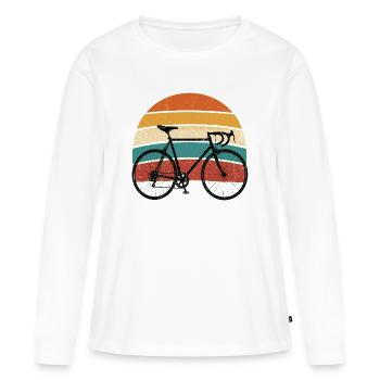 Retro-Fahrrad auf bunter Schleife - Frauen Premium Bio Langarmshirt - Weiß - Vorne - Julia (174cm)