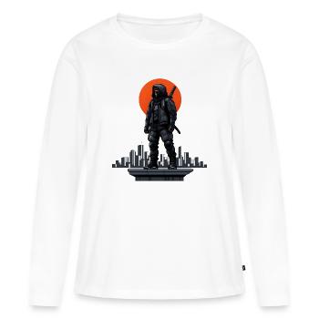 Ninja im Schatten vor roter Skyline - Frauen Premium Bio Langarmshirt - Weiß - Vorne - Julia (174cm)