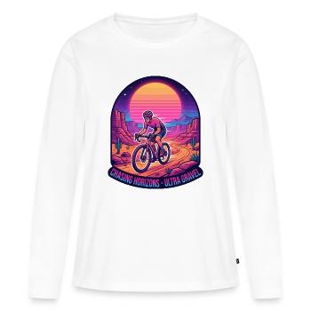 Synthwave-Kiesradfahrer, der Horizonte jagt - Frauen Premium Bio Langarmshirt - Weiß - Vorne - Julia (174cm)
