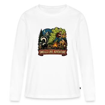 Drôle d’aventure de camping de moufette Art rétro - T-shirt manches longues Premium bio Femme - blanc - Devant - Julia (174cm)