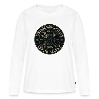 Bouclier de réparation de moto vintage - T-shirt manches longues Premium bio Femme - blanc - Devant - Julia (174cm)