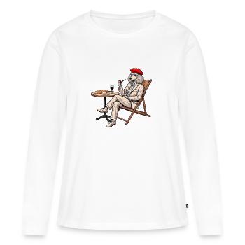 Französischer Pudelwein & Käse Lustiges Originaldesign - Frauen Premium Bio Langarmshirt - Weiß - Vorne - Julia (174cm)