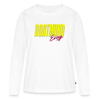 Dortmund Eving Shirt, Ruhrpott Kult Badelatschen - Frauen Premium Bio Langarmshirt - Weiß - Vorne - Julia (174cm)