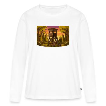 Waldjagd Aussichtsturm - Frauen Premium Bio Langarmshirt - Weiß - Vorne - Julia (174cm)
