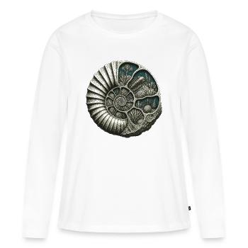 Ammonit-Fossil-Prähistorische Riff-Ausschnitt - Frauen Premium Bio Langarmshirt - Weiß - Vorne - Julia (174cm)
