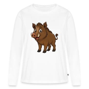 Joyeux dessin animé de sanglier sauvage - T-shirt manches longues Premium bio Femme - blanc - Devant - Julia (174cm)