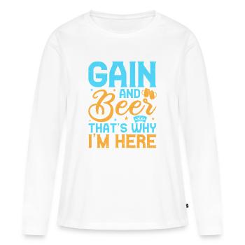 Fan de jeu et bière, c’est pour ça que je suis là - T-shirt manches longues Premium bio Femme - blanc - Devant - Julia (174cm)