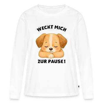 Klassentier Hund "Weckt mich zur Pause!" - Frauen Premium Bio Langarmshirt - Weiß - Vorne - Julia (174cm)