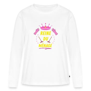 Reine du Ménage - T-shirt manches longues Premium bio Femme - blanc - Devant - Julia (174cm)