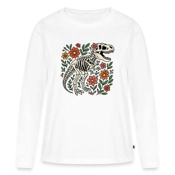 Squelette de T Rex avec des Fleurs - T-shirt manches longues Premium bio Femme - blanc - Devant - Julia (174cm)