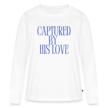 Capturé par son amour Citation chrétienne Blue - T-shirt manches longues Premium bio Femme - blanc - Devant - Julia (174cm)