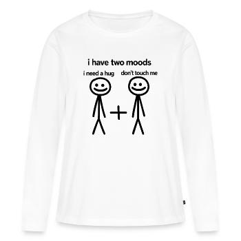 Introverti drôle Deux humeurs Câlins ou pas de contact - T-shirt manches longues Premium bio Femme - blanc - Devant - Julia (174cm)