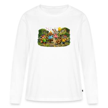 Procession joyeuse de fête des amis animaux - T-shirt manches longues Premium bio Femme - blanc - Devant - Julia (174cm)