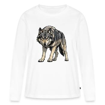 Illustration du Loup Gris - T-shirt manches longues Premium bio Femme - blanc - Devant - Julia (174cm)