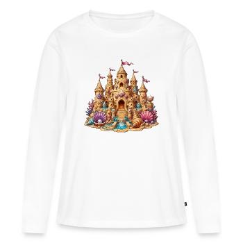 Château de sable de plage avec coquillages - T-shirt manches longues Premium bio Femme - blanc - Devant - Julia (174cm)