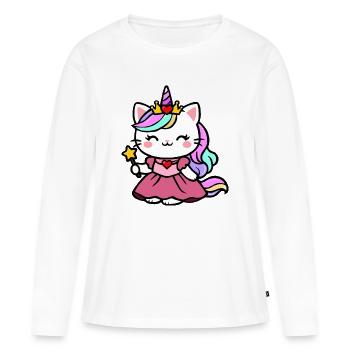 Chat Licorne Princesse - T-shirt manches longues Premium bio Femme - blanc - Devant - Julia (174cm)