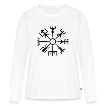 Boussole Viking Vegvisir Blanc – Runes nordiques - T-shirt manches longues Premium bio Femme - blanc - Devant - Julia (174cm)