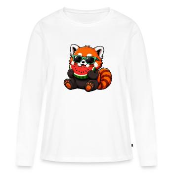 Panda rouge avec pastèque - T-shirt manches longues Premium bio Femme - blanc - Devant - Julia (174cm)