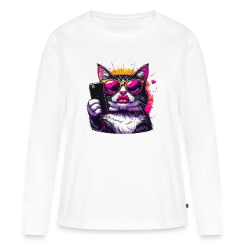 Coole Katze mit Sonnenbrille – Selfie Cat Design - Frauen Premium Bio Langarmshirt - Weiß - Vorne - Julia (174cm)