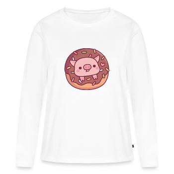 Cochon mignon dans un beignet au chocolat avec des vermicelles - T-shirt manches longues Premium bio Femme - blanc - Devant - Julia (174cm)