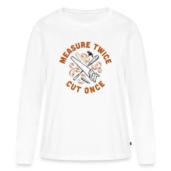 Mesure deux fois coupée une fois - T-shirt manches longues Premium bio Femme - blanc - Devant - Julia (174cm)