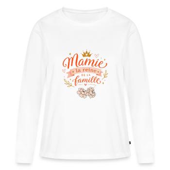 Mamie La Reine De La Famille - Cadeau Mamie - T-shirt manches longues Premium bio Femme - blanc - Devant - Julia (174cm)