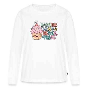 Cupcake sucré - T-shirt manches longues Premium bio Femme - blanc - Devant - Julia (174cm)