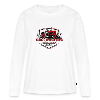 Logo des pièces de tracteur d’Eddie - T-shirt manches longues Premium bio Femme - blanc - Devant - Julia (174cm)