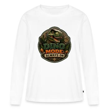 Mode Dino : Toujours activé - T-shirt manches longues Premium bio Femme - blanc - Devant - Julia (174cm)
