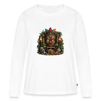 Masque au trésor du totem tiki - T-shirt manches longues Premium bio Femme - blanc - Devant - Julia (174cm)