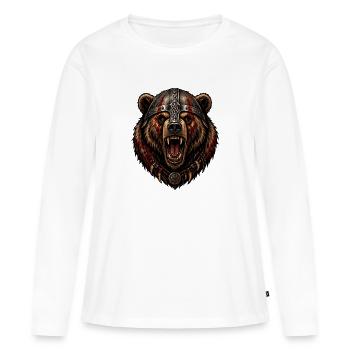 Tête d’ours viking avec casque de guerre - T-shirt manches longues Premium bio Femme - blanc - Devant - Julia (174cm)