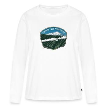 Illustration de montagne sous la forme d’un emblème avec des nuages - T-shirt manches longues Premium bio Femme - blanc - Devant - Julia (174cm)