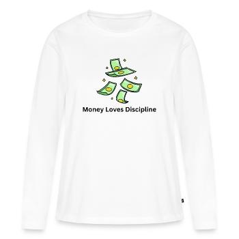 L’argent aime la discipline – Mentalité des affaires - T-shirt manches longues Premium bio Femme - blanc - Devant - Julia (174cm)