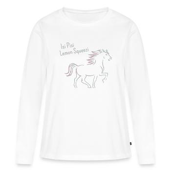 Isi Pisi Lemon Squeezi - Rose - par Maison Bichon - T-shirt manches longues Premium bio Femme - blanc - Devant - Julia (174cm)