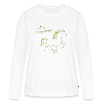 Isi Pisi Lemon Squeezi - Citron - par Maison Bichon - T-shirt manches longues Premium bio Femme - blanc - Devant - Julia (174cm)