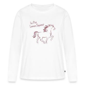 Isi Pisi Lemon Squeezi Bourgogne par Maison Bichon - T-shirt manches longues Premium bio Femme - blanc - Devant - Julia (174cm)