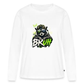 Bruh Raccoon Stylo Stylo Streetwear Stylé - T-shirt manches longues Premium bio Femme - blanc - Devant - Julia (174cm)